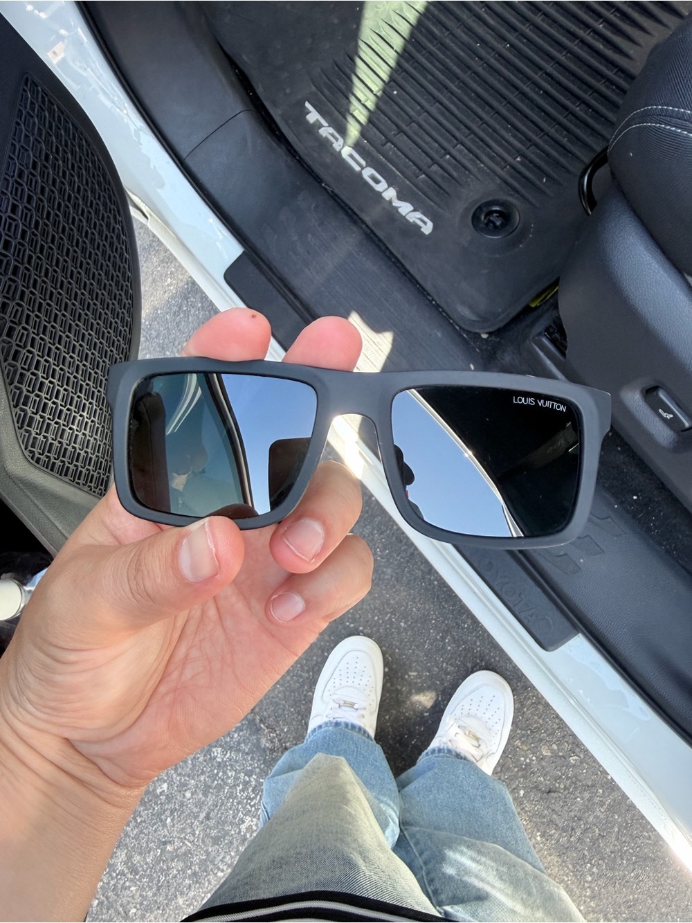 Louis Vuitton Men's Matte Black Square Sunglasses with Dark Mirrors